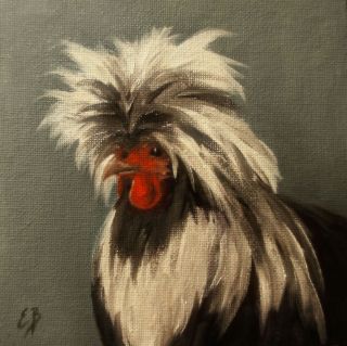 Elizabeth Barrett Original Oil Painting Bird Animal Polish Rooster 