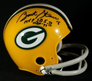 Bart Starr Signed Packers Mini Helmet Inscribed MVP SB I II HOF 77 
