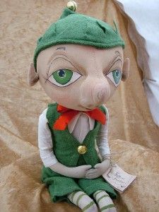 New Bartholomew Christmas Elf Hat Folk Art Doll