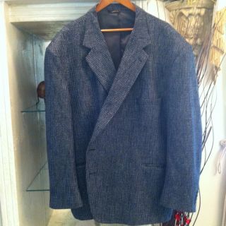 Barrymore Mens Black Plaid Suit Jacket Blazer Size 60R 60L Excellent 