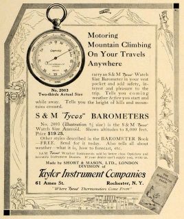 1912 Ad Taylor Instrument s M Tycos Barometers Timepiece Pocket Watch 