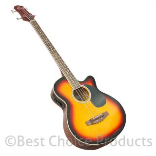 Electric Acoustic Bass Guitar Sunburst Solid Wood Construction With 