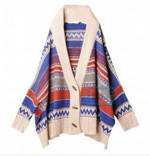   Bohemian Tribal Oversized Knit Bat Sleeve Stripe Sweater Cardigan