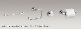 Kohler Stillness 4P Bath Accessory Set Chrome Towel Bar Ring Paper 