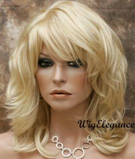   Wavy Layered Wig Pale Blonde Medium Length w Bangs MV 613