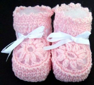 New Wholesale 12 Pairs Baby Knitted Booties Newborn Size Pink Color 