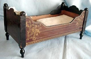 Large Scale Antique Biedermeier Style Doll House Bed
