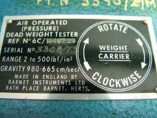 Barnet Air Operated Dead Weight Tester Boxed Ser No. 3308/73