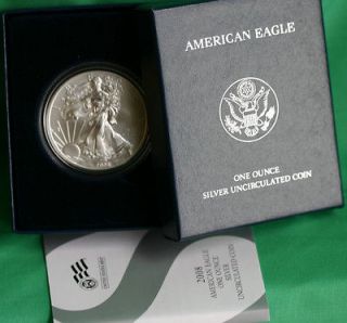 2008 W BU American Silver Eagle Dollar Burnished Coin US Mint Box COA 