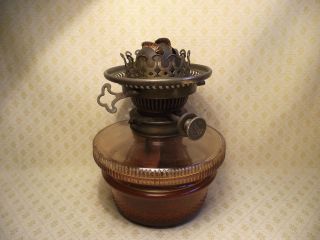 antique amber glass oil lamp with hinks no 1 burner