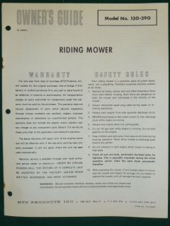 vintage mtd riding mower owners manual parts list 130 390