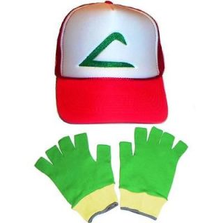 Pokemon Hat Cap Ash Ketchum Trainer Hat & Gloves set New   American 