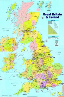 LAMINATED UK BRITISH IRELAND MAP POSTER && NEW GB ISLES ROAD ATLAS 