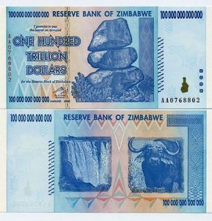 LOT OF 5 ★ 100 TRILLION $ ZIMBABWE NOTES BILLS MONEY w/ BCW CURRENCY 