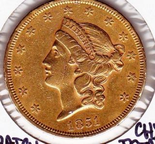 1851 United States $20 Liberty Head Gold Eagle   CH XF DETAILS