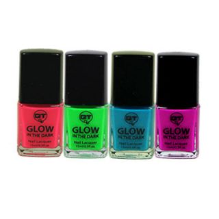 QT Glow In The Dark Nail Polish Bright Neon Colors 4 pcs Set Full Size 