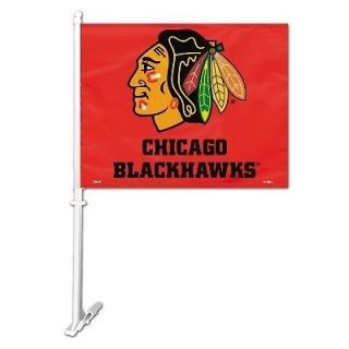 CHICAGO BLACKHAWKS 2 SIDED CAR FLAG s w/ WALL MOUNT KITS (A PAIR 