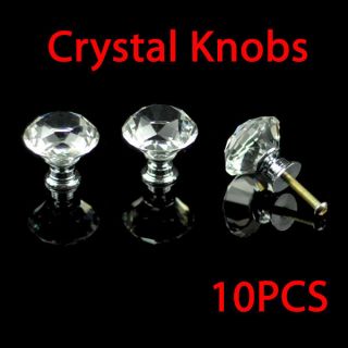 10 Pcs 30mm Diamond Shape Crystal Glass Cabinet Knob Cupboard Drawer 