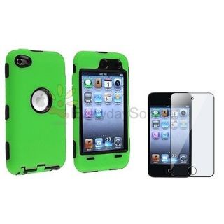 FOR IPOD TOUCH 4 4G 4TH GEN PROTECTOR+DELUXE GREEN HARD/SILICONE SKIN 