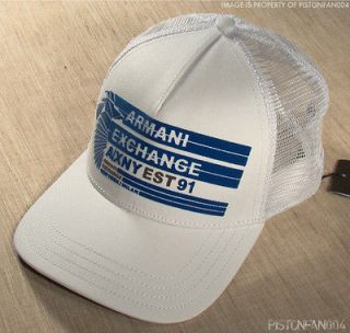 Armani Exchange Mens AX NY White Logo Trucker Baseball Hat Cap NWT