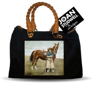 VINTAGE 1920s western COWGIRL horse ART black purse tote designed by 