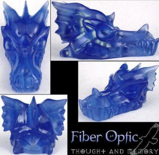 cobalt blue fiber optic carved crystal dragon skull time left