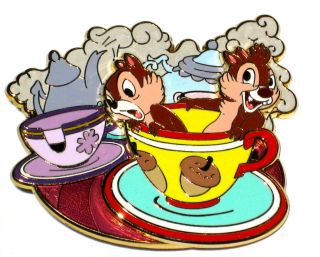 Disney Pin LE NEW Chip and Dale Mad Hatter Teacup Ride Alice in 