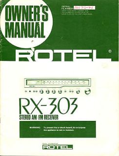 Newly listed Rotel Original RX 303 Receiver Owners Manual