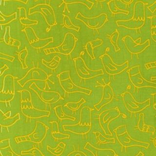 yellow stencil birdies on green children s fabric cute time