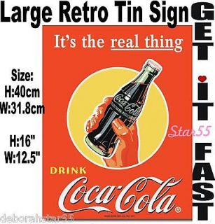 Large Coke Coca Cola Real Thing Vintage Retro Metal Tin Wall Plaque 