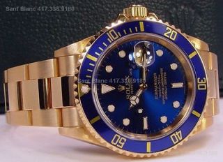rolex 18kt gold submariner blue dial no holes 16618 one