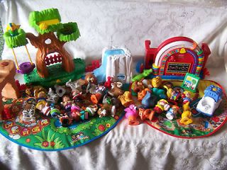 FISHER PRICE LITTLE PEOPLE LOT OVER 40 PIECES ZOO ANIMALS SCHOOL MAT