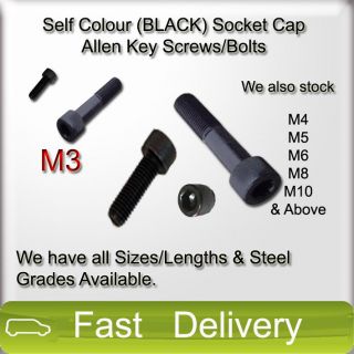 M3 Self Colour (BLACK) SOCKET CAP Screws Allen Key Screw Bolts HIGH 