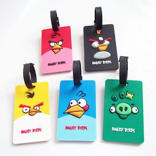One Set of 5 Angry Bird Travel Luggage Tag with Fine Rubber ID Holder 