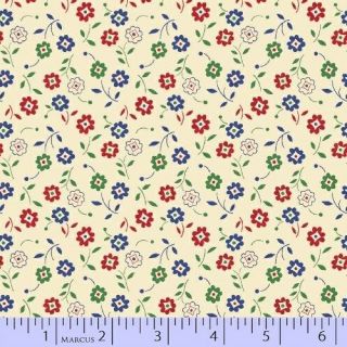   AUNT GRACES GARDEN PARTY~3294 311~RED BLUE FLOWERS ON CREAM~30S REPRO