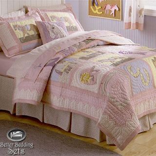 Girl Children Kid Pink Pony Horse Western Cotton Quilt Bedding Set 