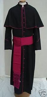 New Vestment Black Cassock Purple Trim Buttons Cape L Large n