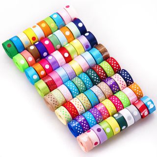 HG 80yards 3/8 mixed 80 style dot colorful craft satin grosgrain bow 