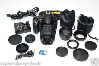 Nikon D5000 camera 3 three lenses VR zoom kit DSLR 4gb Low actuations