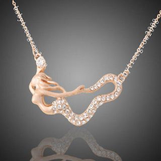   Gold GP Clear Swarovski Crystal Mermaid Pendant Fashion Necklace 483