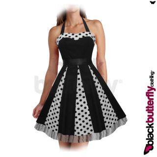 New Black Polkadot Rockabilly 1950s 1960s Vintage Swing Prom Dress 