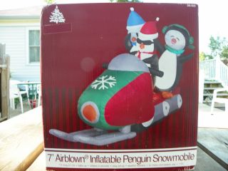   Airblown Gemmy Penguin Snowmobile 7ft Long Lighted Inflatable