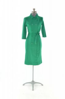 Vtg 60′s Emerald Green Double Breasted Wool Dress Sz S