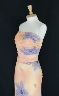 New ABS Allen Schwartz Peach Silk Chiffon Floral Cocktail Dress Size 8 
