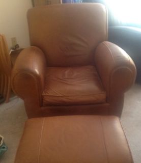 Pottery Barn Manhattan Mitchell Gold Leather Club Chair and Ottoman 