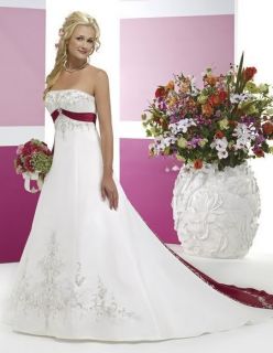 White Ivory Burgundy Wedding Dress Sz 6 8 10 12 14 16
