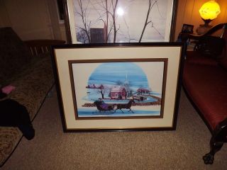 Vintage Buckley Moss Sleigh Ride Lithograph 1986 555 1000 Large Framed 