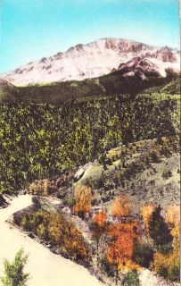 Pikes Peak from Mile Post Four Colorado Springs Co Handcolored Vtg 