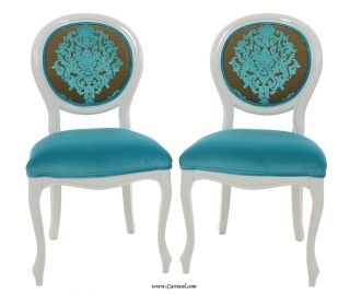Pair of Custom French White High Gloss Accent Chairs