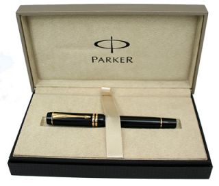 Parker Duofold International Fountain Pen Black Gold Trim 18K Medium 
